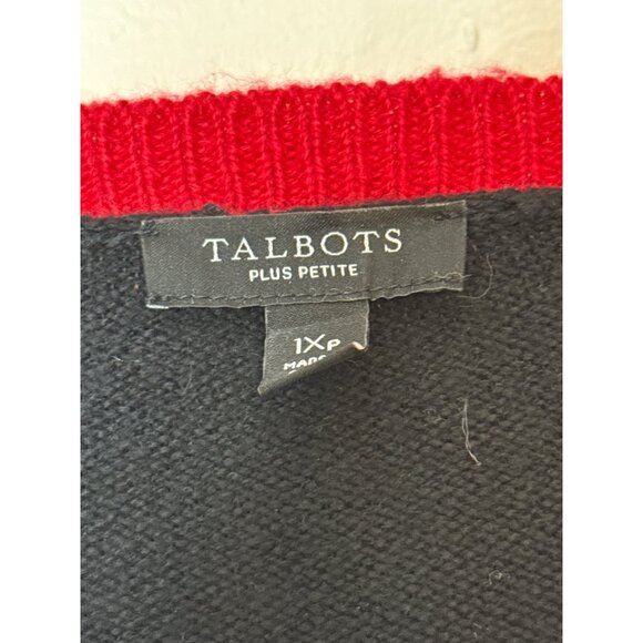 Talbots Holiday Christmas Polar Bear Black Red Round Neck Sweater Size 1X Petite - Picture 4 of 6